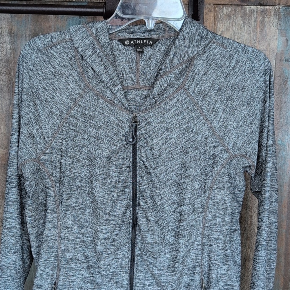 Athleta Vitamin Sea Heathered Gray Full Zip Hooded Jacket - Women's Large